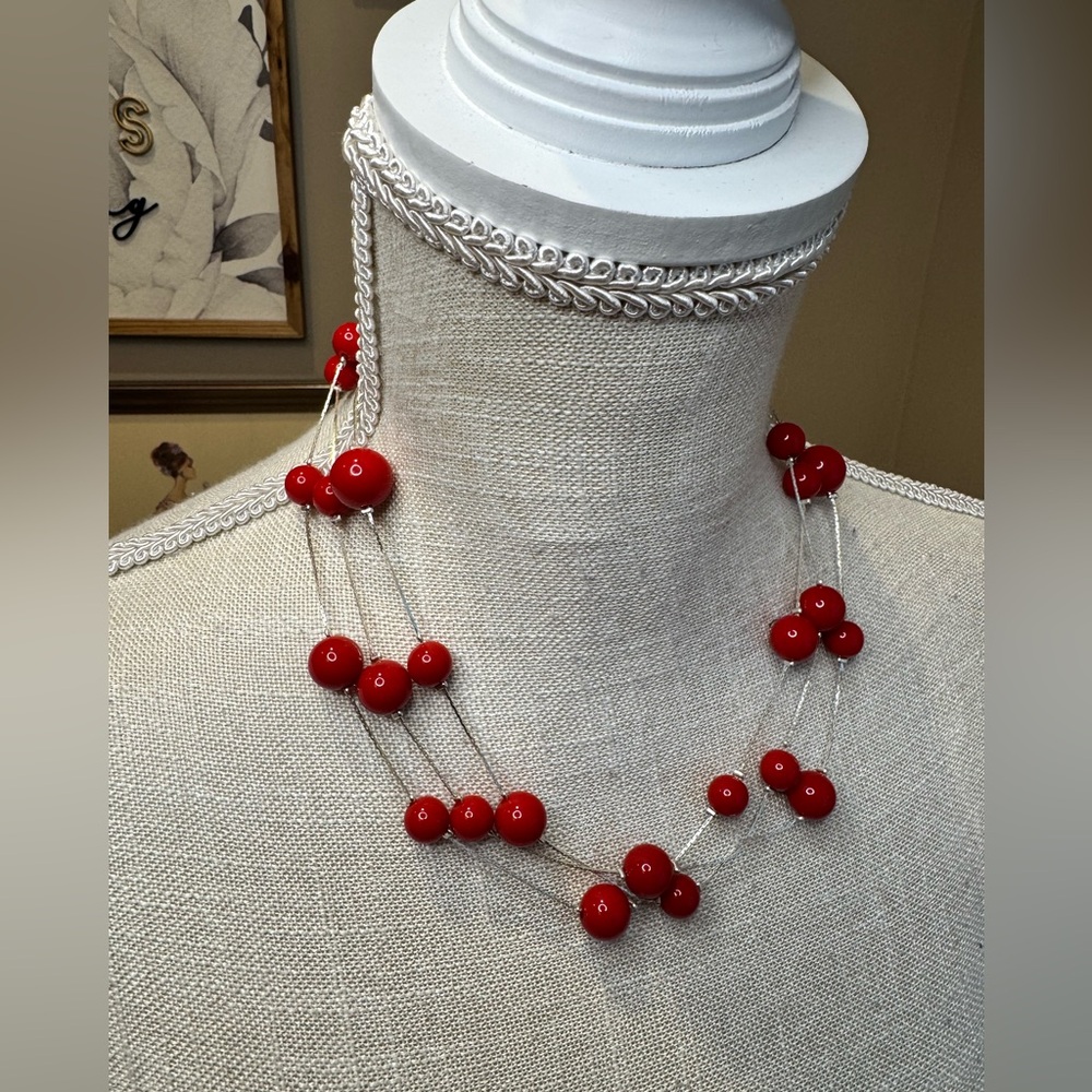 5 for $30 Silver and Red Beaded Multi-strand Necklace - Picture 3 of 5